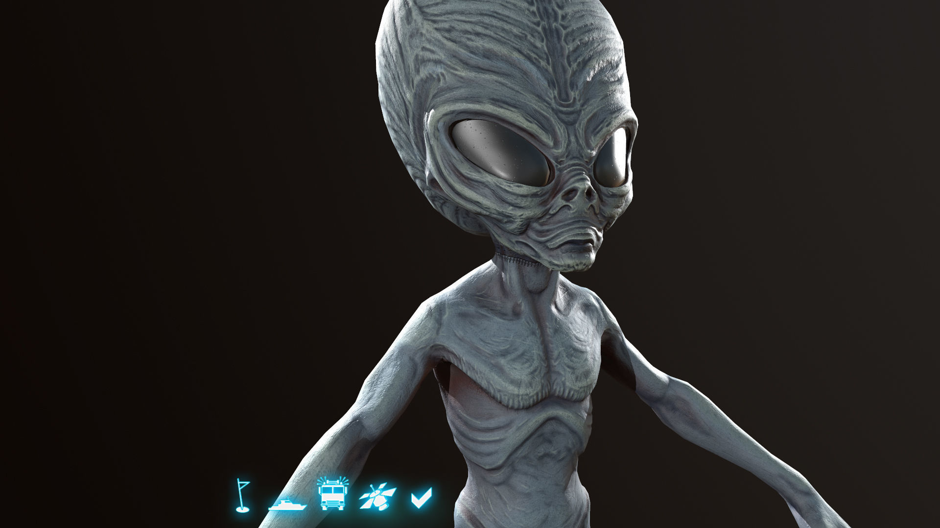 Alien Gray Low-poly 3D model_14