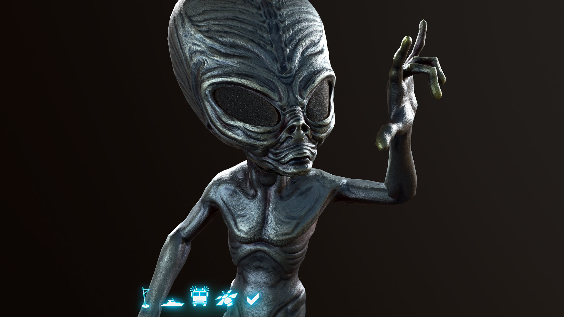 Alien Gray Low-poly 3D model_6