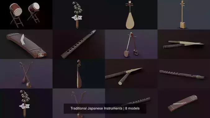 Traditional Japanese Instruments 3D Model Collection