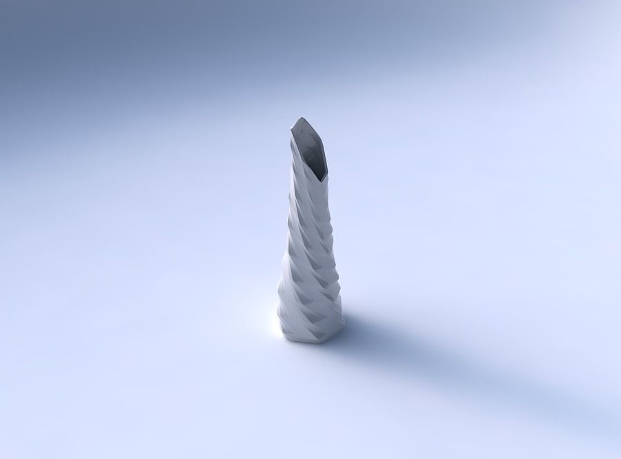 Vase twisted top bent hexagon with sections and twisted lines 3D print model_3