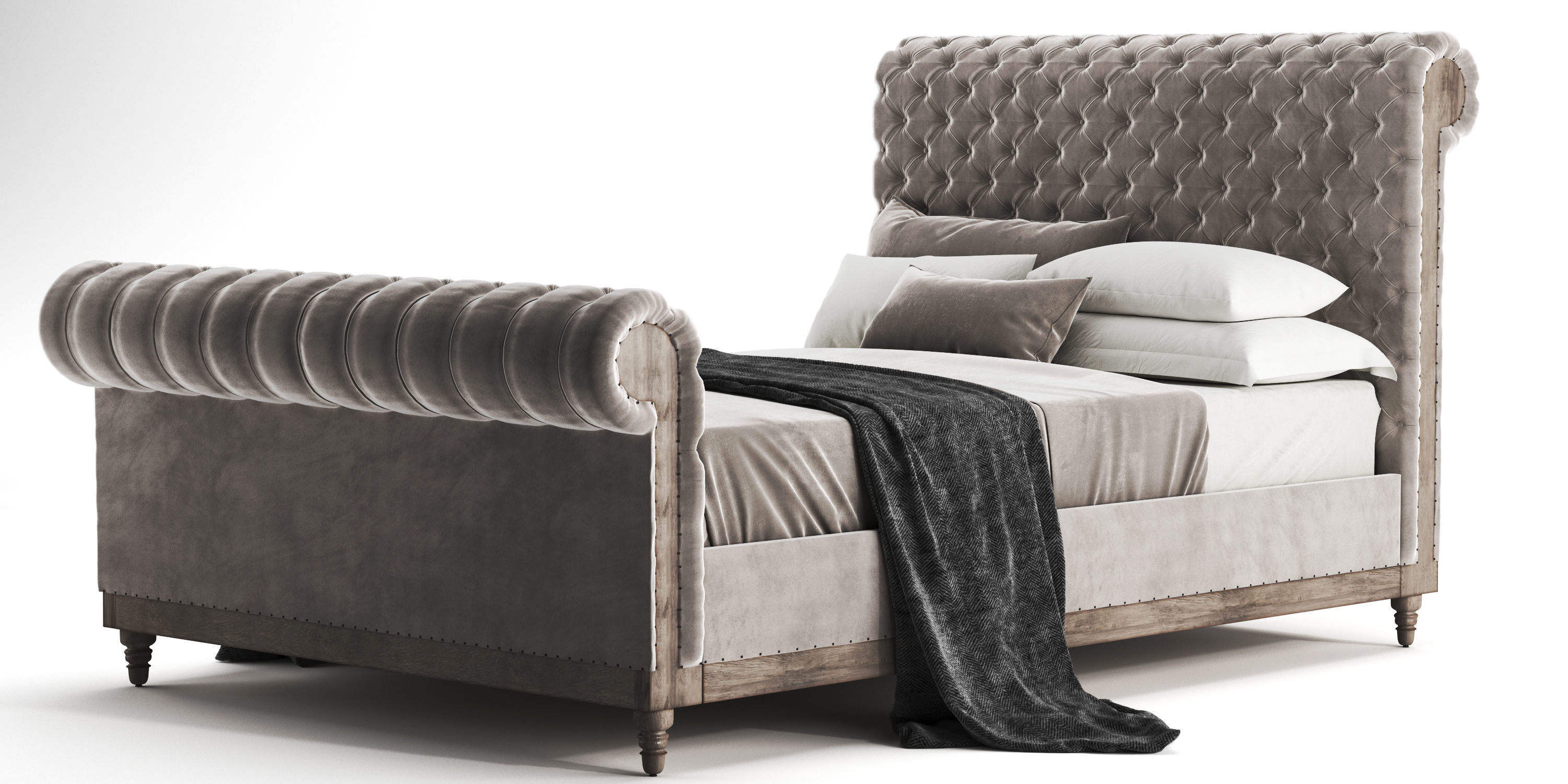RH Chesterfield Bed with footerboard 3D model_1