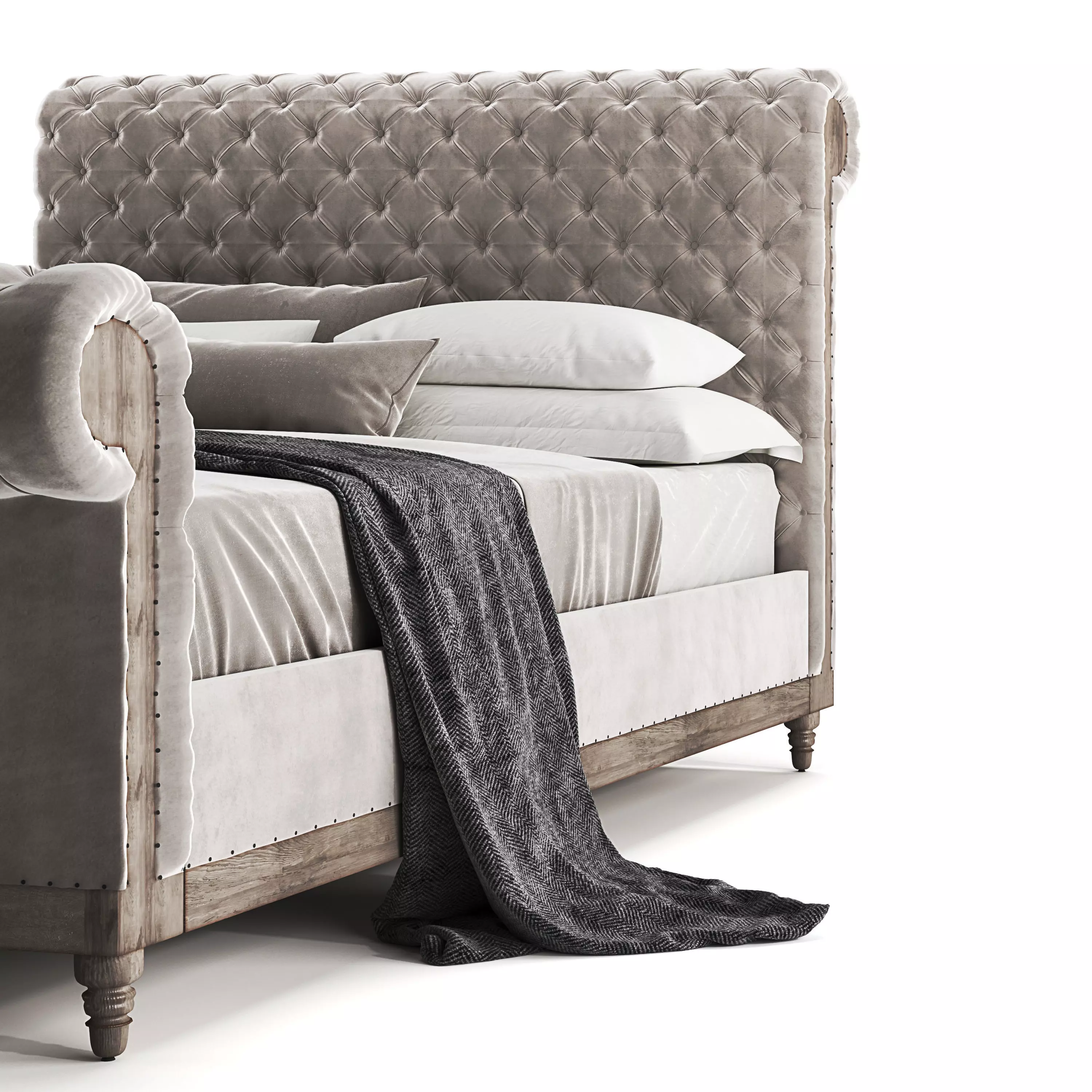 RH Chesterfield Bed with footerboard 3D model_0