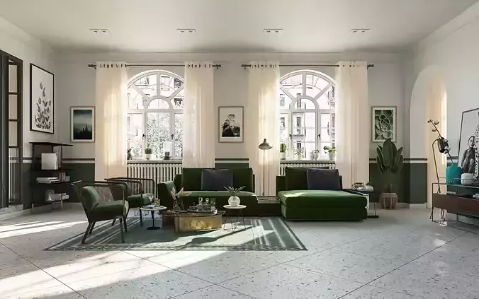 small-apartement-Scandinavian-style- modern living room - sofa Low-poly 3D model