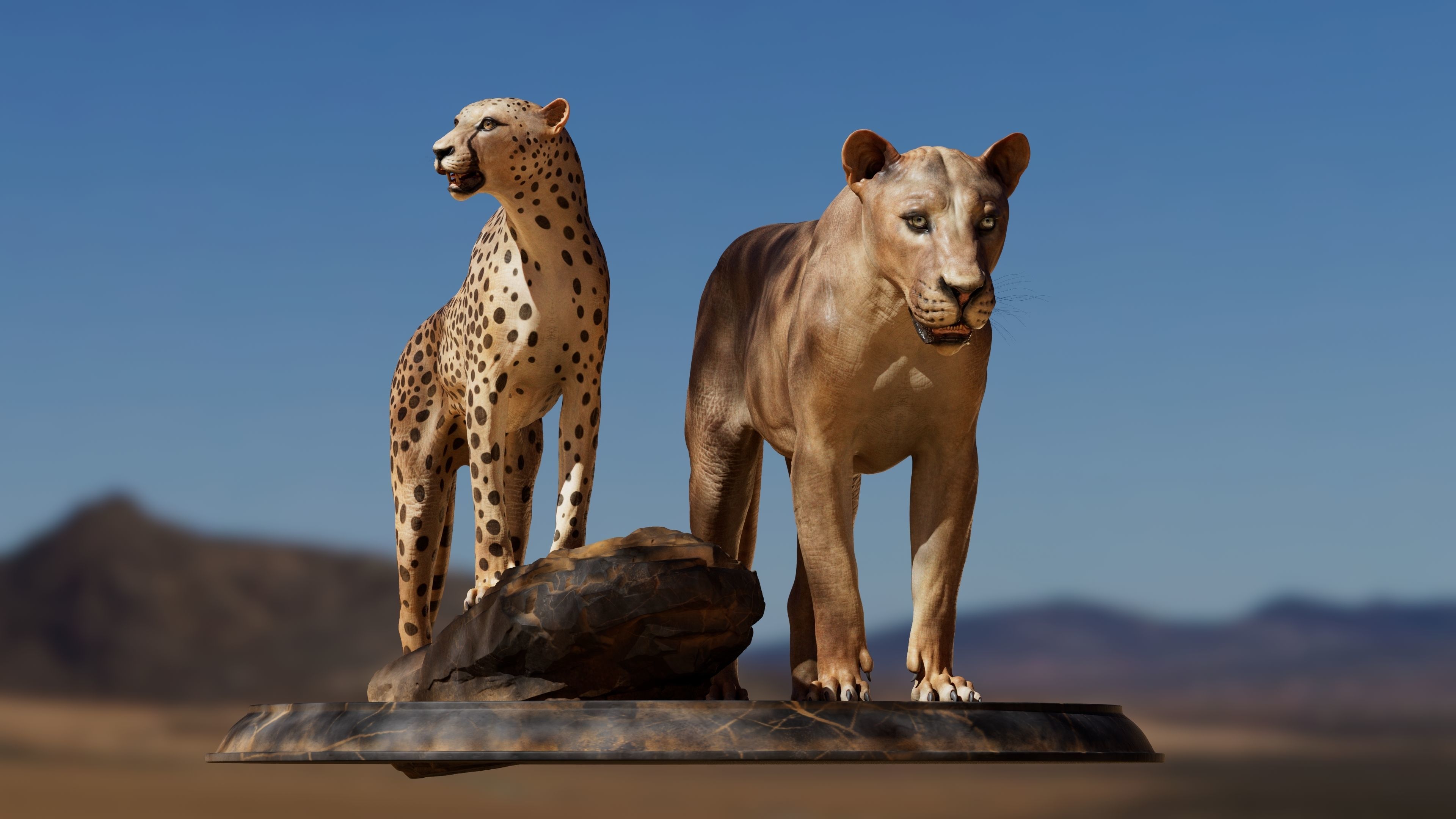 Lion and Cheetah - Digital Model and Textures Low-poly 3D model_2