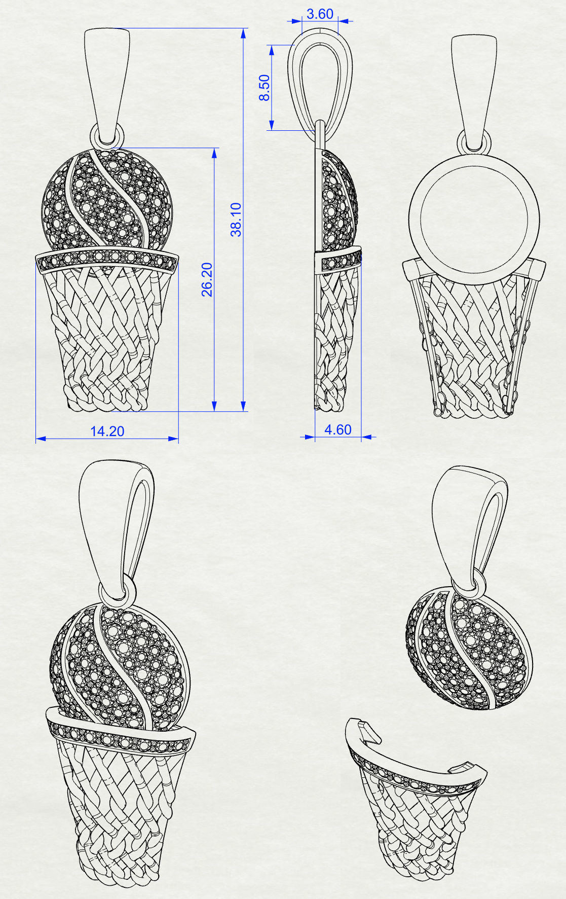 Pendant BasketBall 3D print model_11