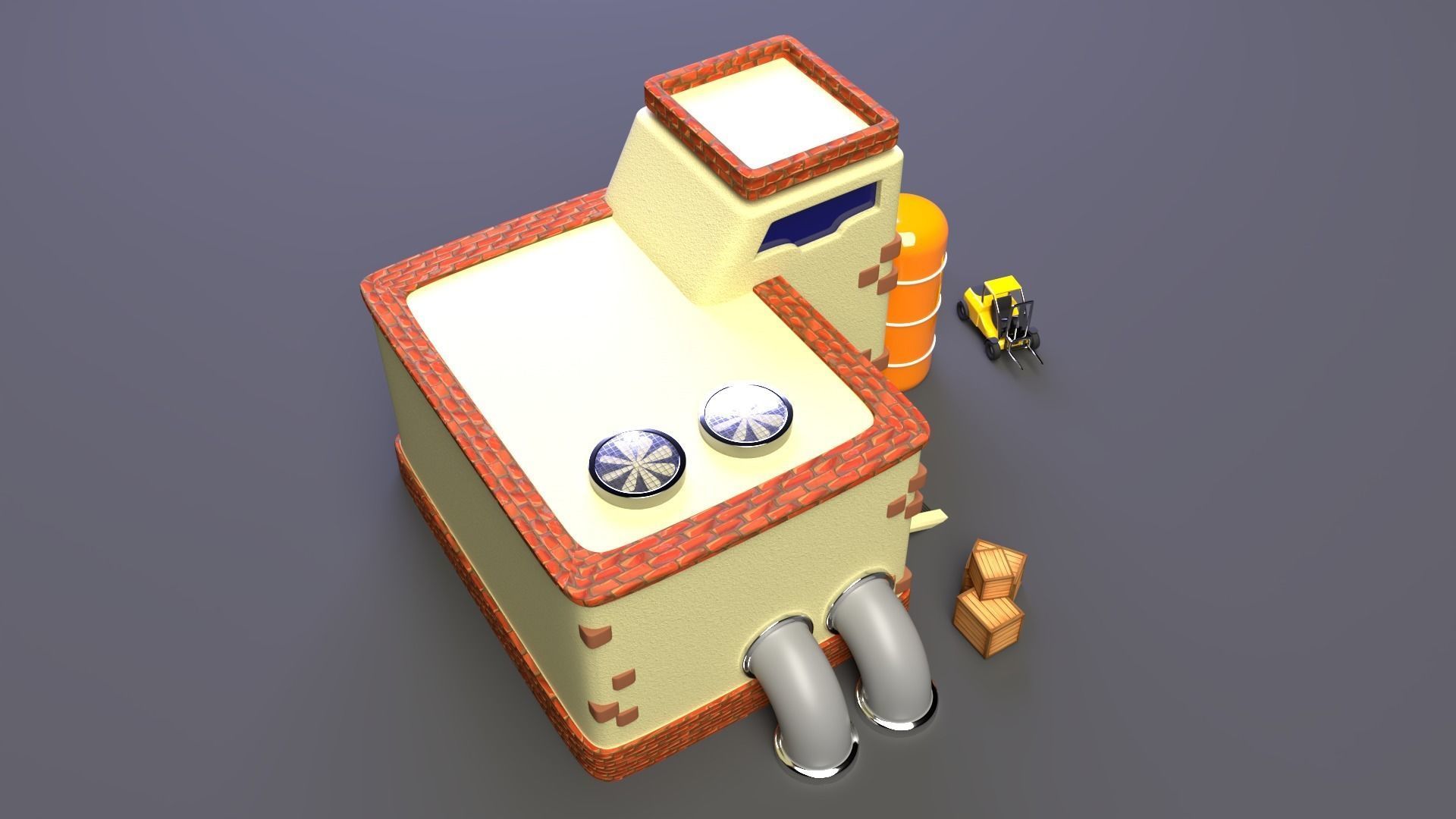 Factory house with pipes 3D model_5