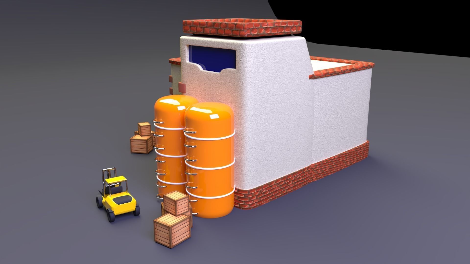 Factory house with pipes 3D model_3