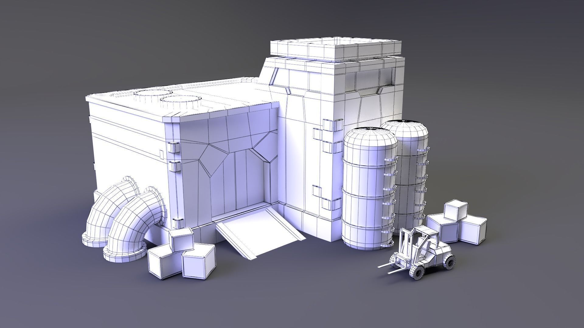 Factory house with pipes 3D model_10