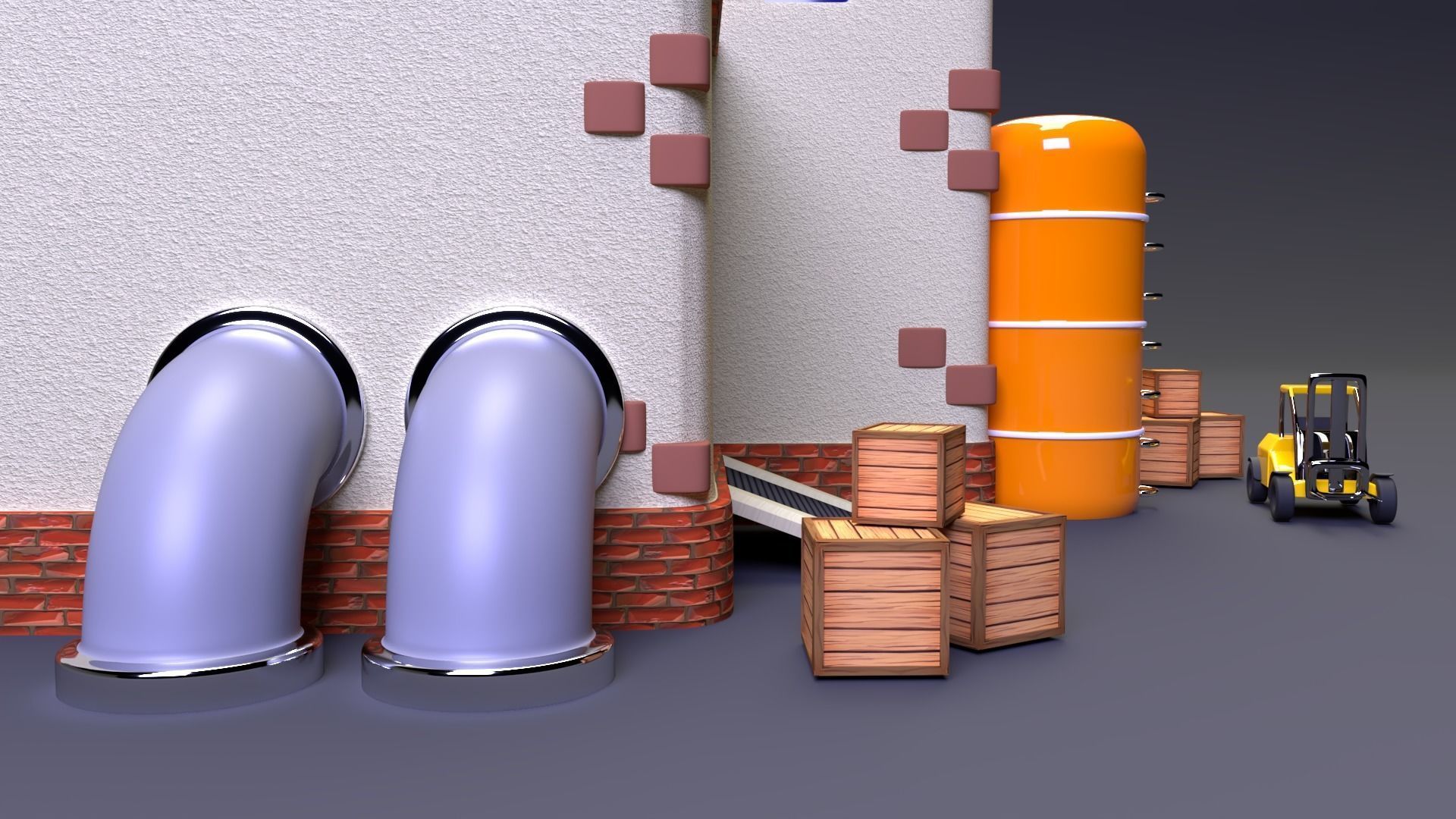 Factory house with pipes 3D model_6