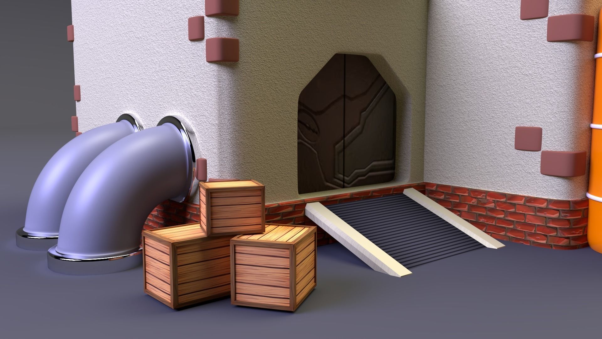 Factory house with pipes 3D model_7