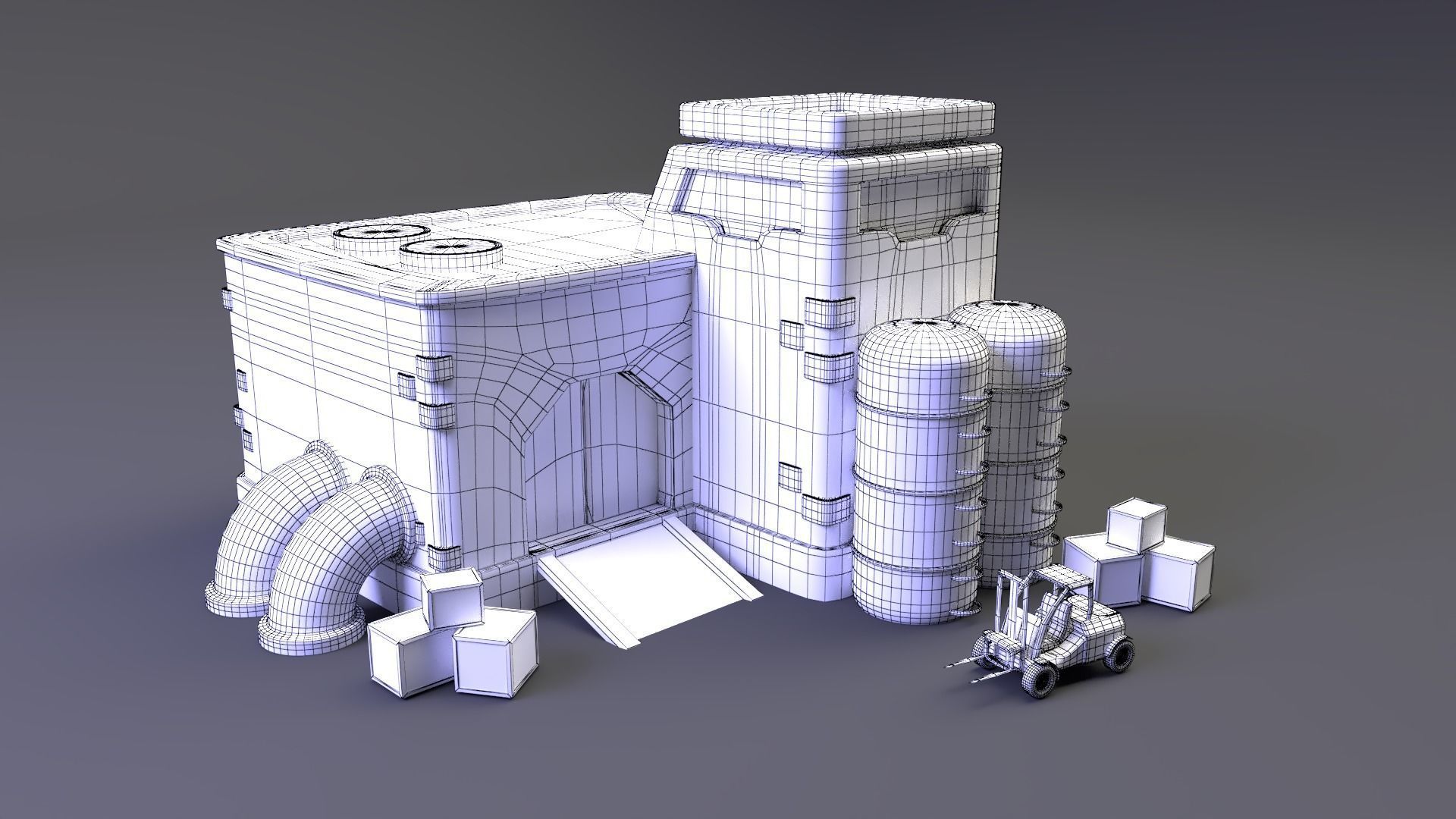 Factory house with pipes 3D model_12