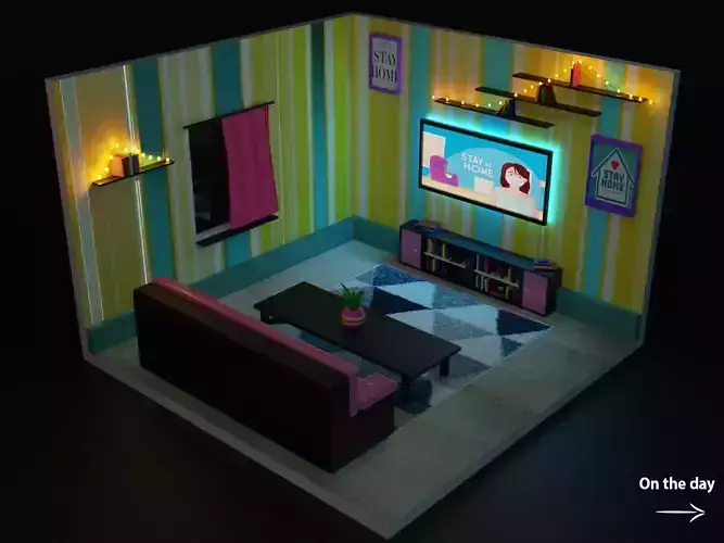 Lowpoly Living Room Low-poly 3D model