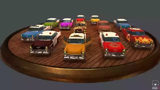 Low poly Vintage car set