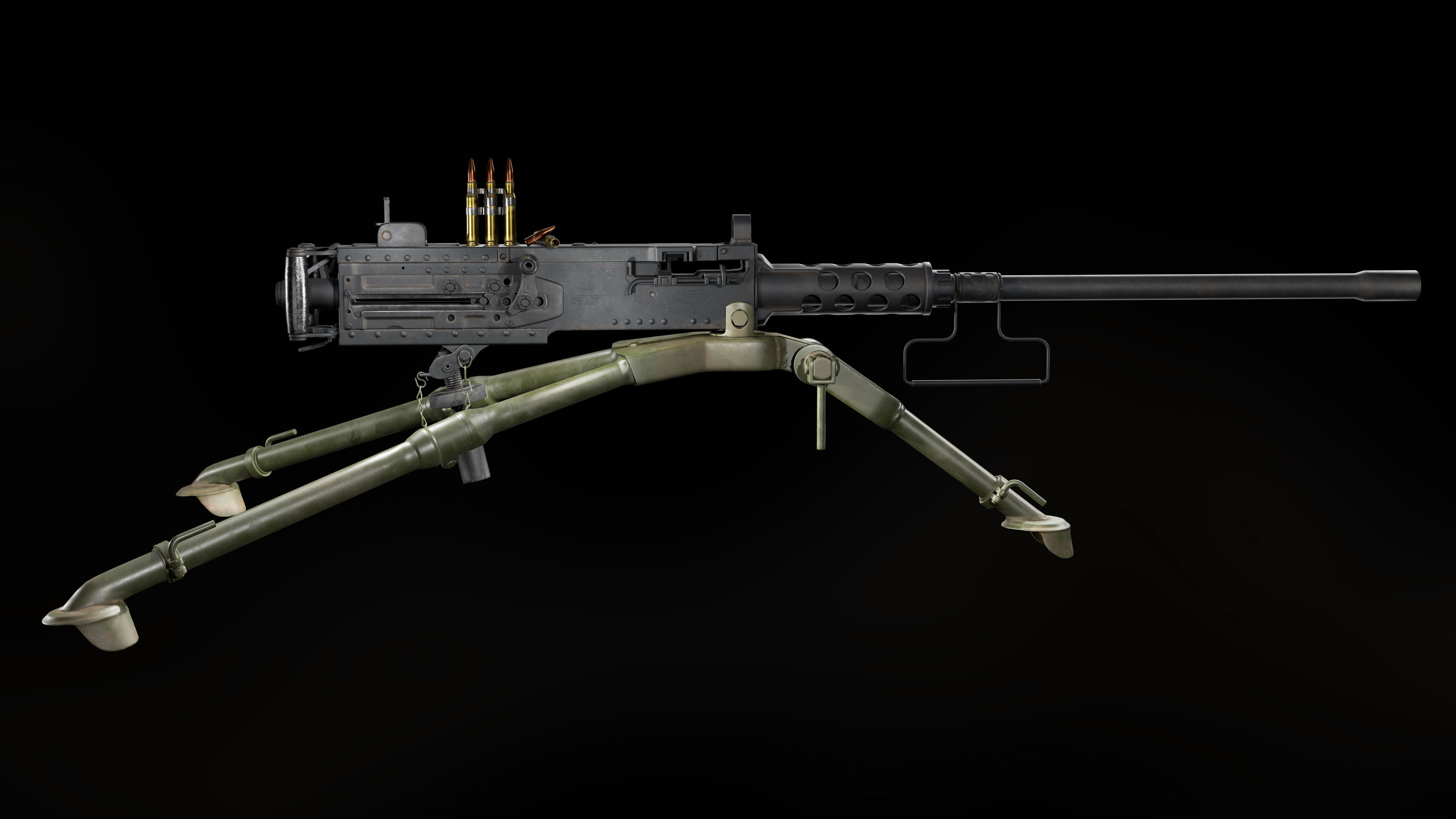 M2 Browning with tripod Low-poly 3D model_4