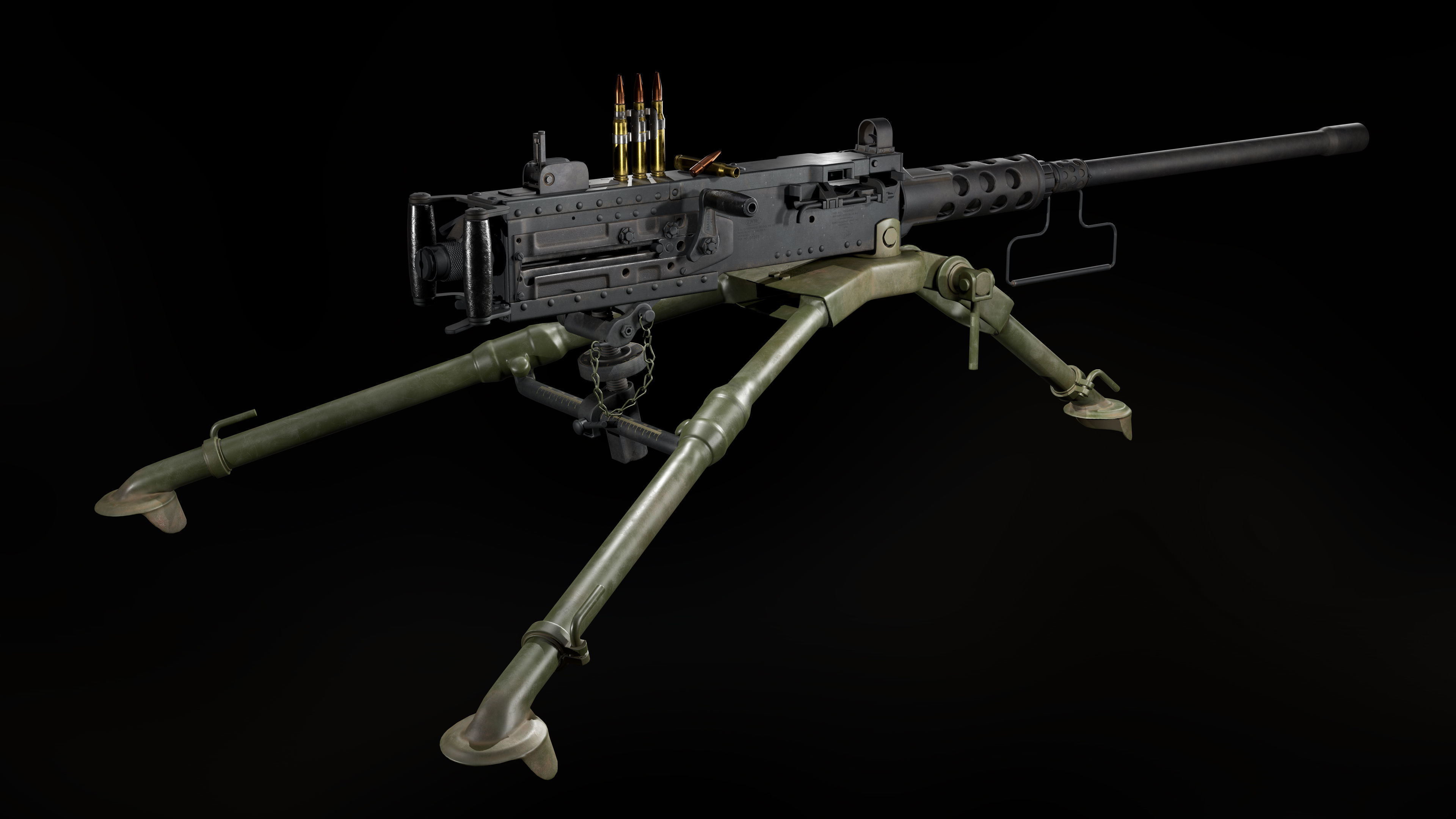 M2 Browning with tripod Low-poly 3D model_1