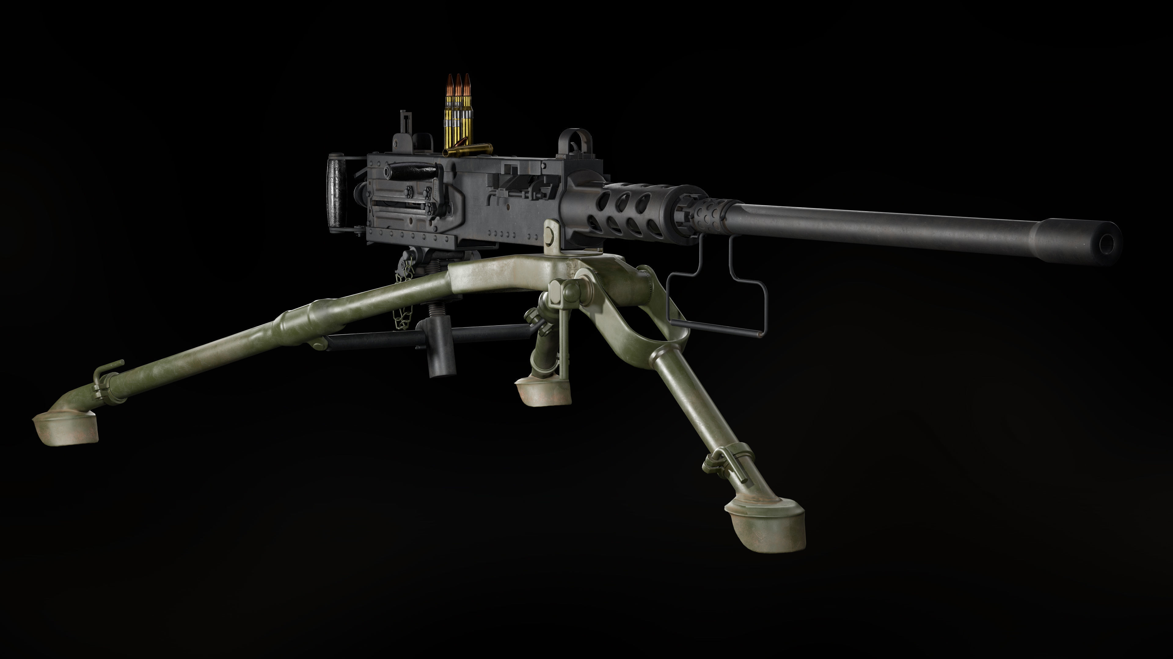 M2 Browning with tripod Low-poly 3D model_10