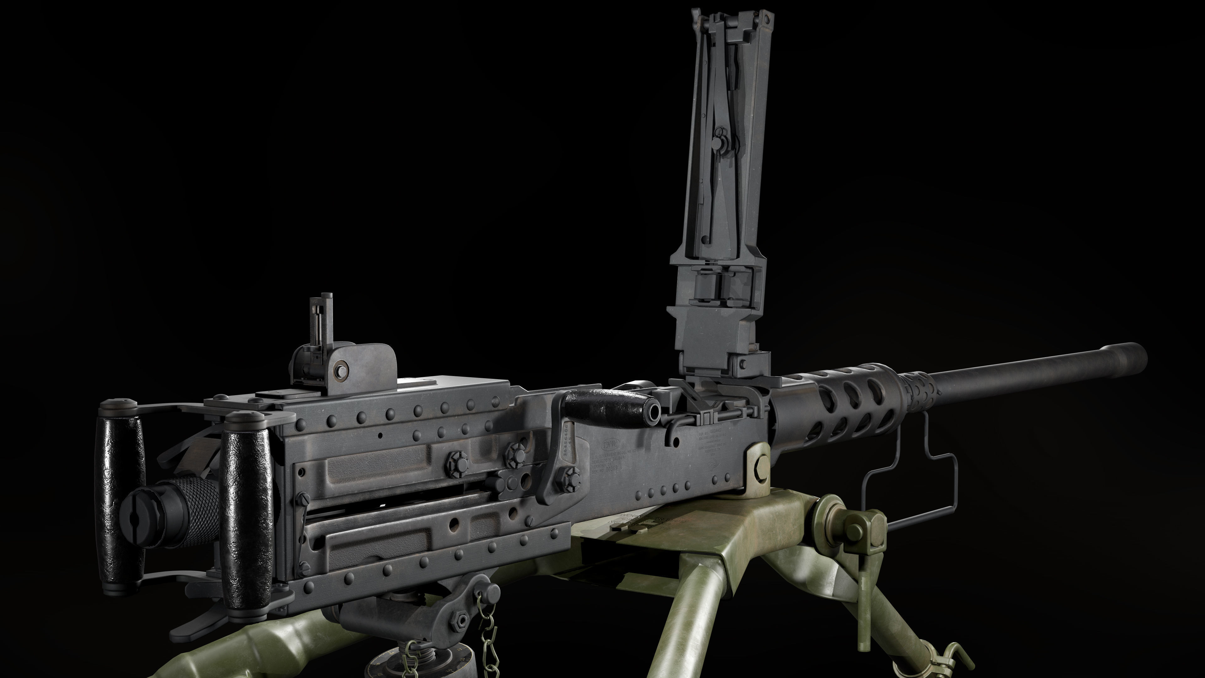 M2 Browning with tripod Low-poly 3D model_2