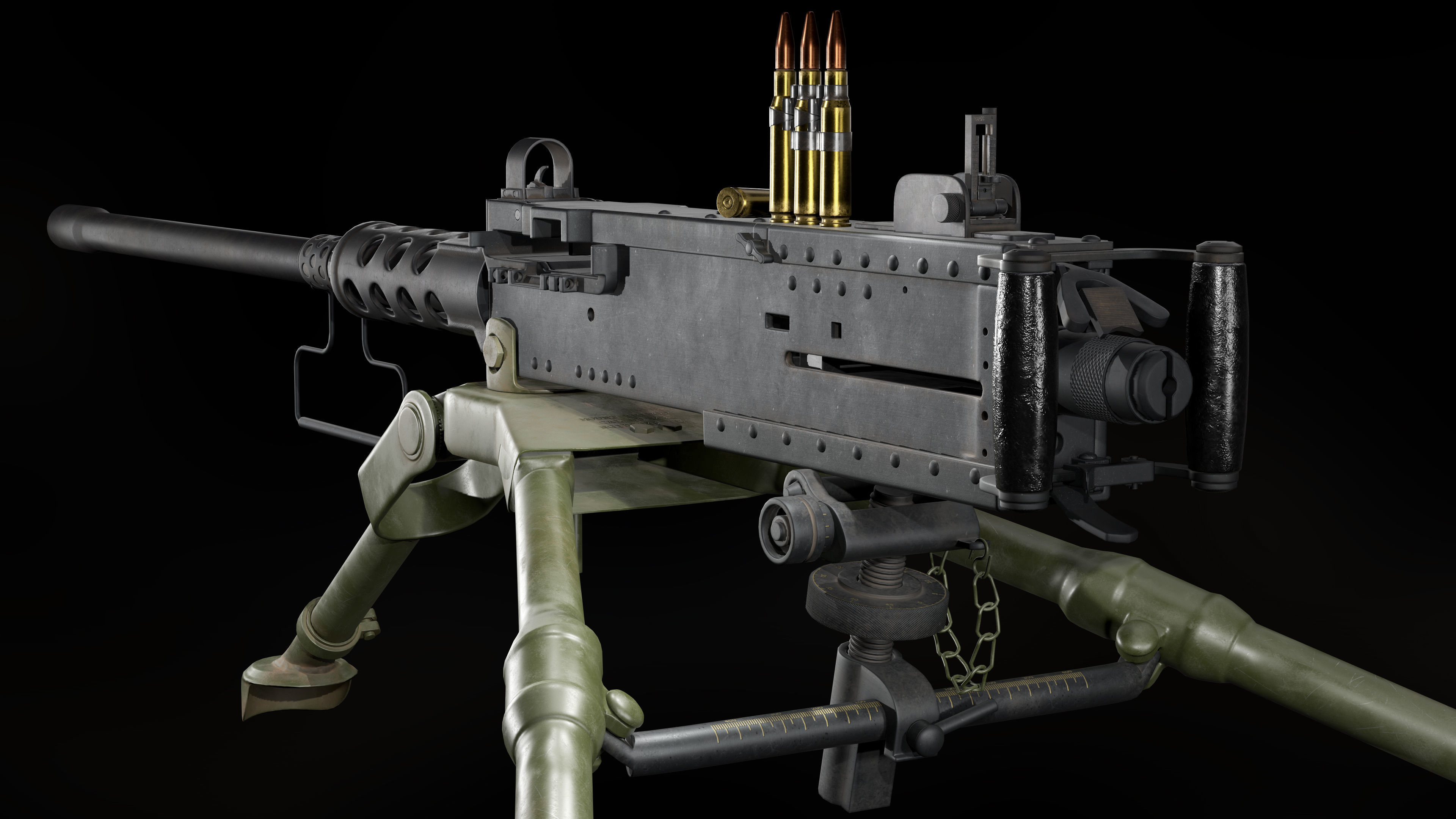 M2 Browning with tripod Low-poly 3D model_9