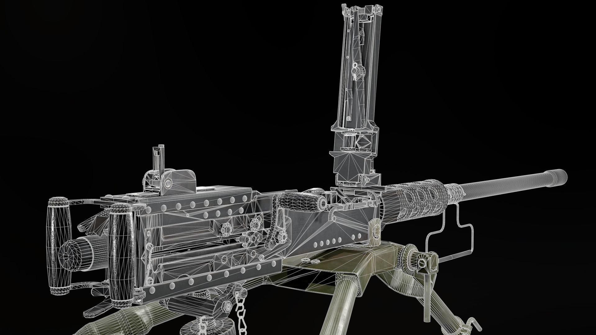 M2 Browning with tripod Low-poly 3D model_28