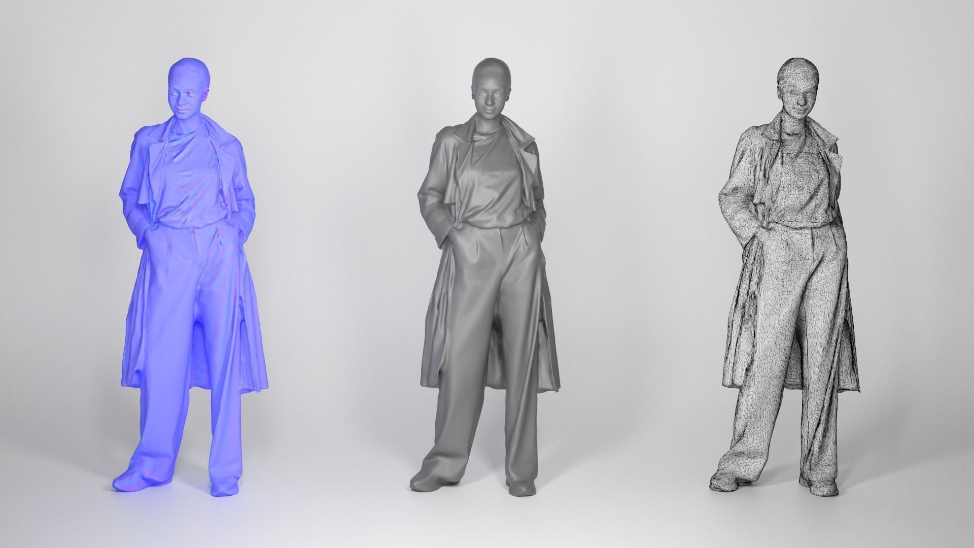 Woman in a trench coat posing 190 Low-poly 3D model_3