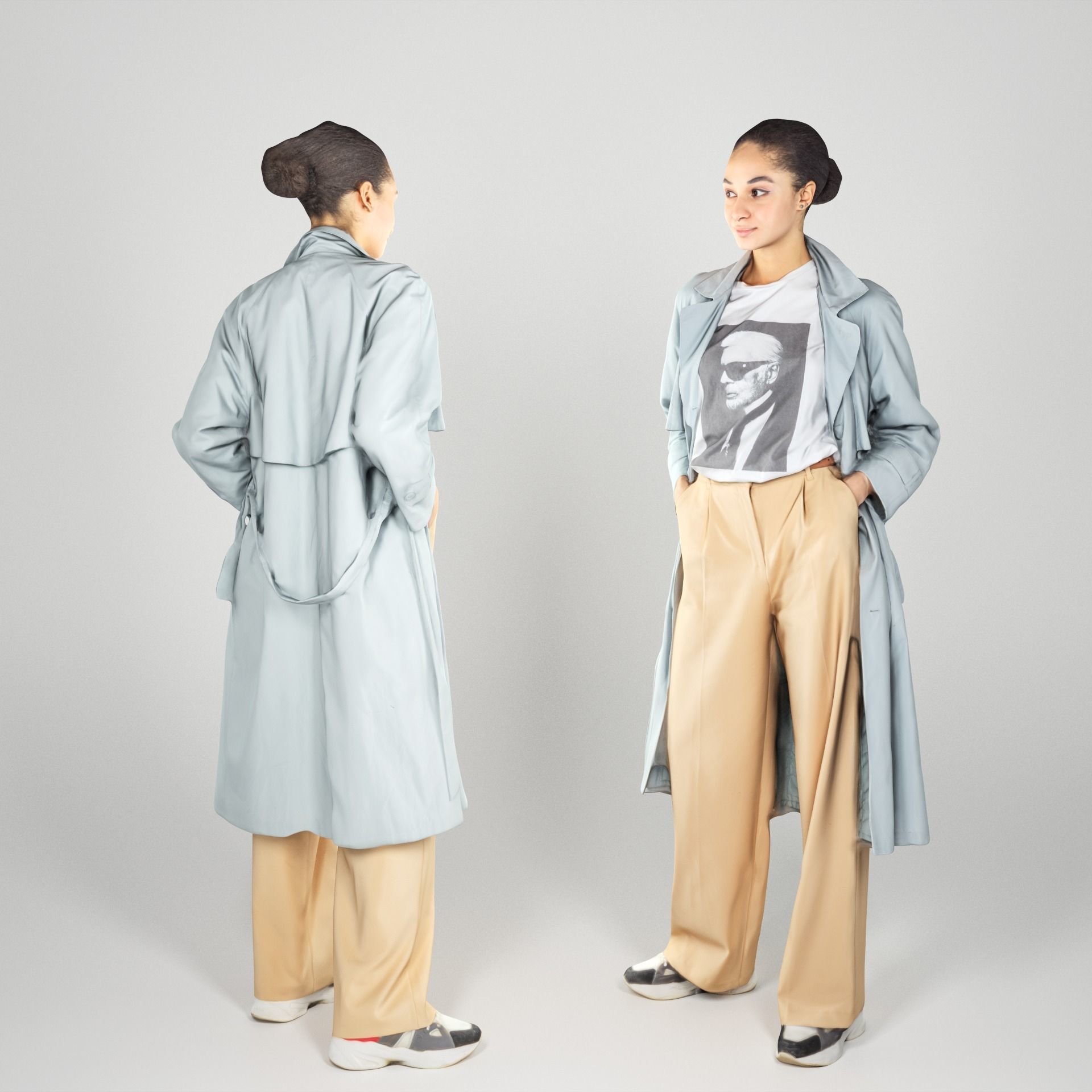 Woman in a trench coat posing 190 Low-poly 3D model_1