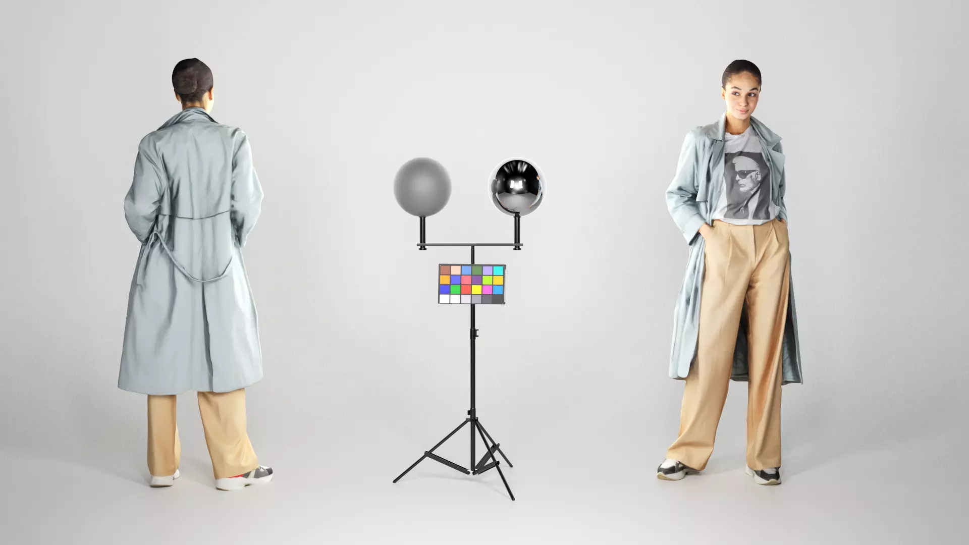 Woman in a trench coat posing 190 Low-poly 3D model_0