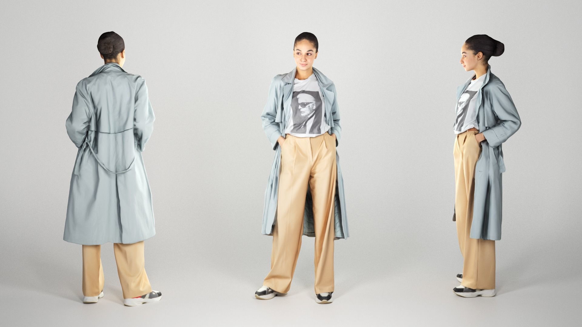 Woman in a trench coat posing 190 Low-poly 3D model_2
