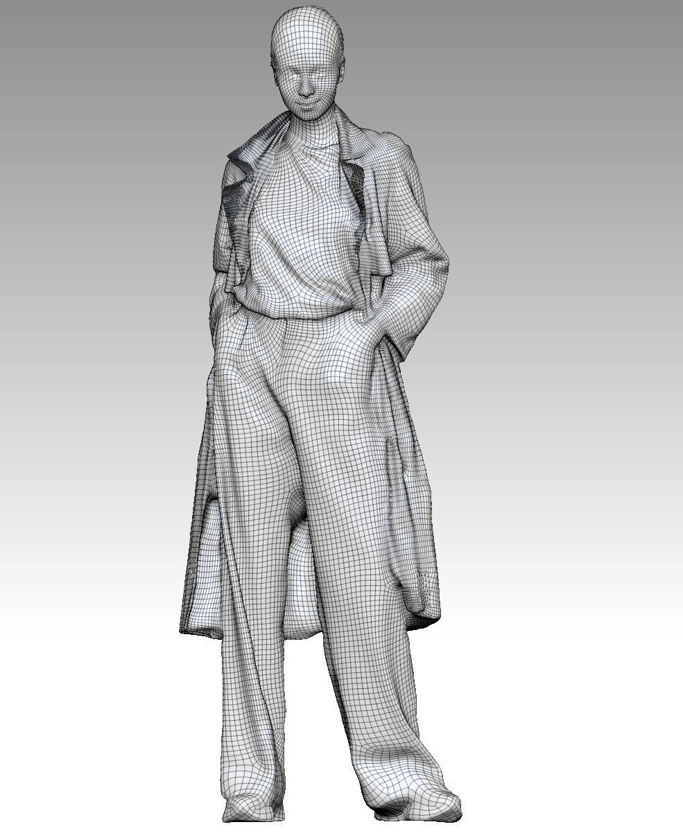 Woman in a trench coat posing 190 Low-poly 3D model_7
