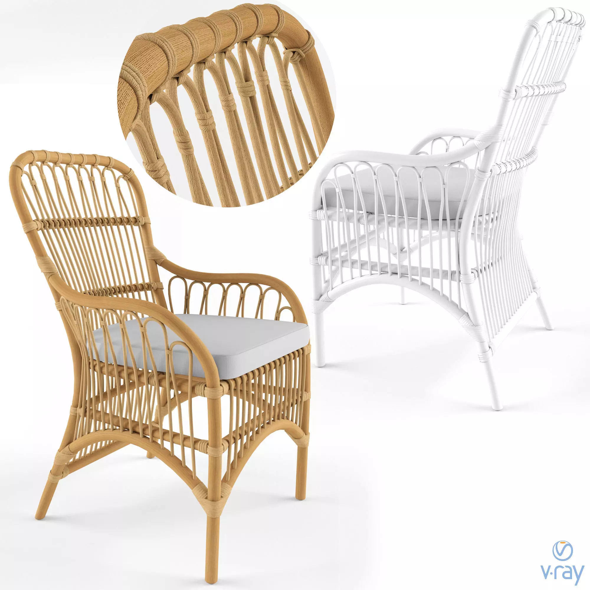 RATTAN LOOP ARMCHAIR WITH SEAT CUSHION 3D model_0