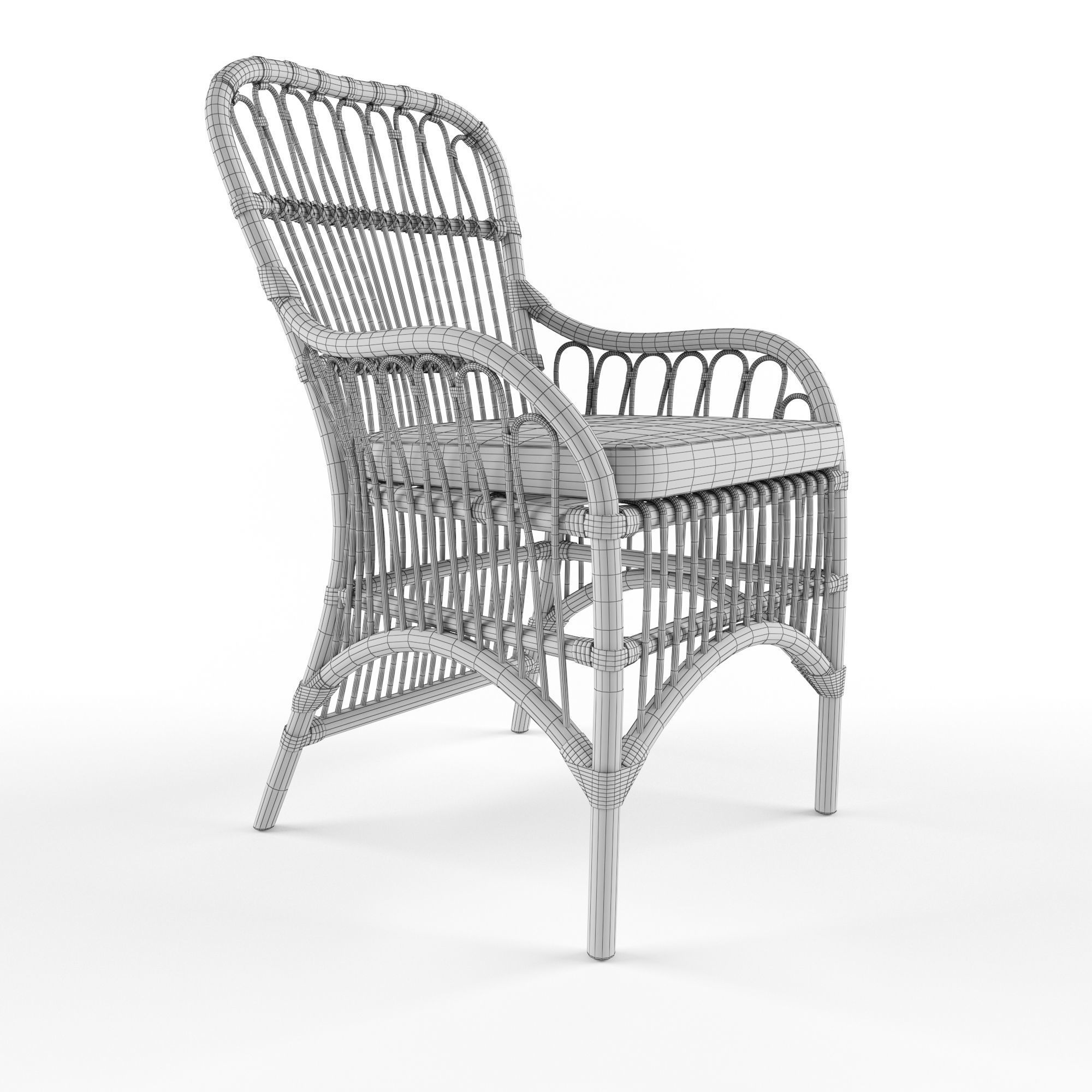 RATTAN LOOP ARMCHAIR WITH SEAT CUSHION 3D model_4