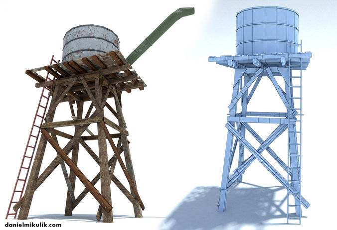 Low Poly Wild West Water Tank Low-poly 3D model