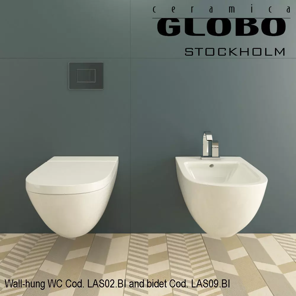 Globo Stockholm Wall-hung WC Cod LAS02BI and bidet CodLAS09 3D model