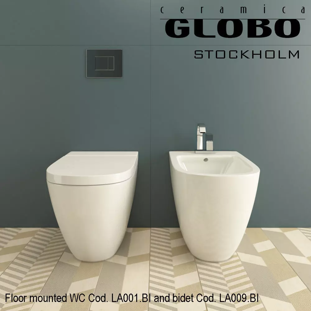 Globo Stockholm WC Cod LA001 BI and bidet Cod LA009 BI 3D model