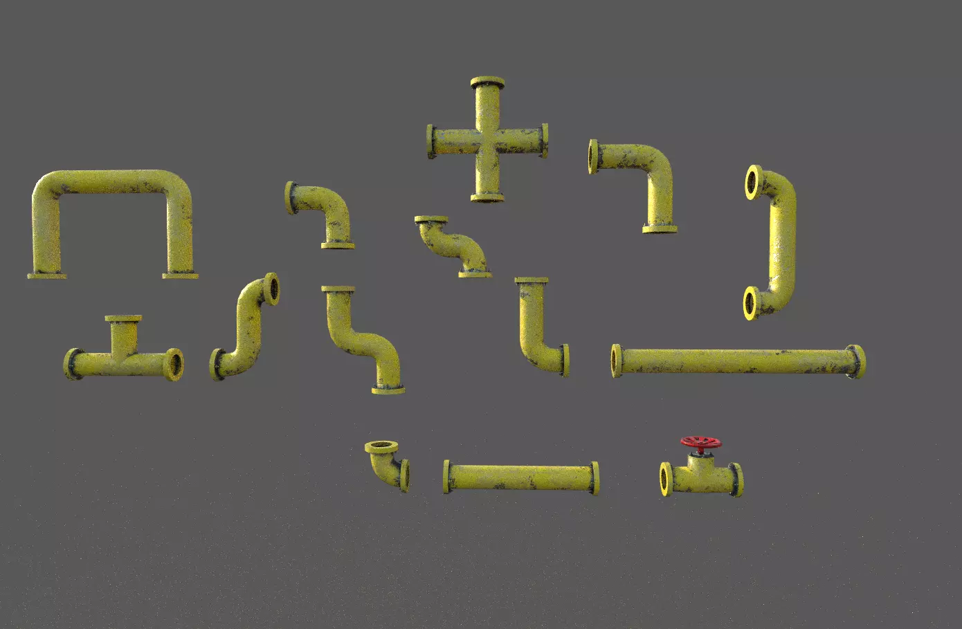 Modular pipes Low-poly 3D model_0