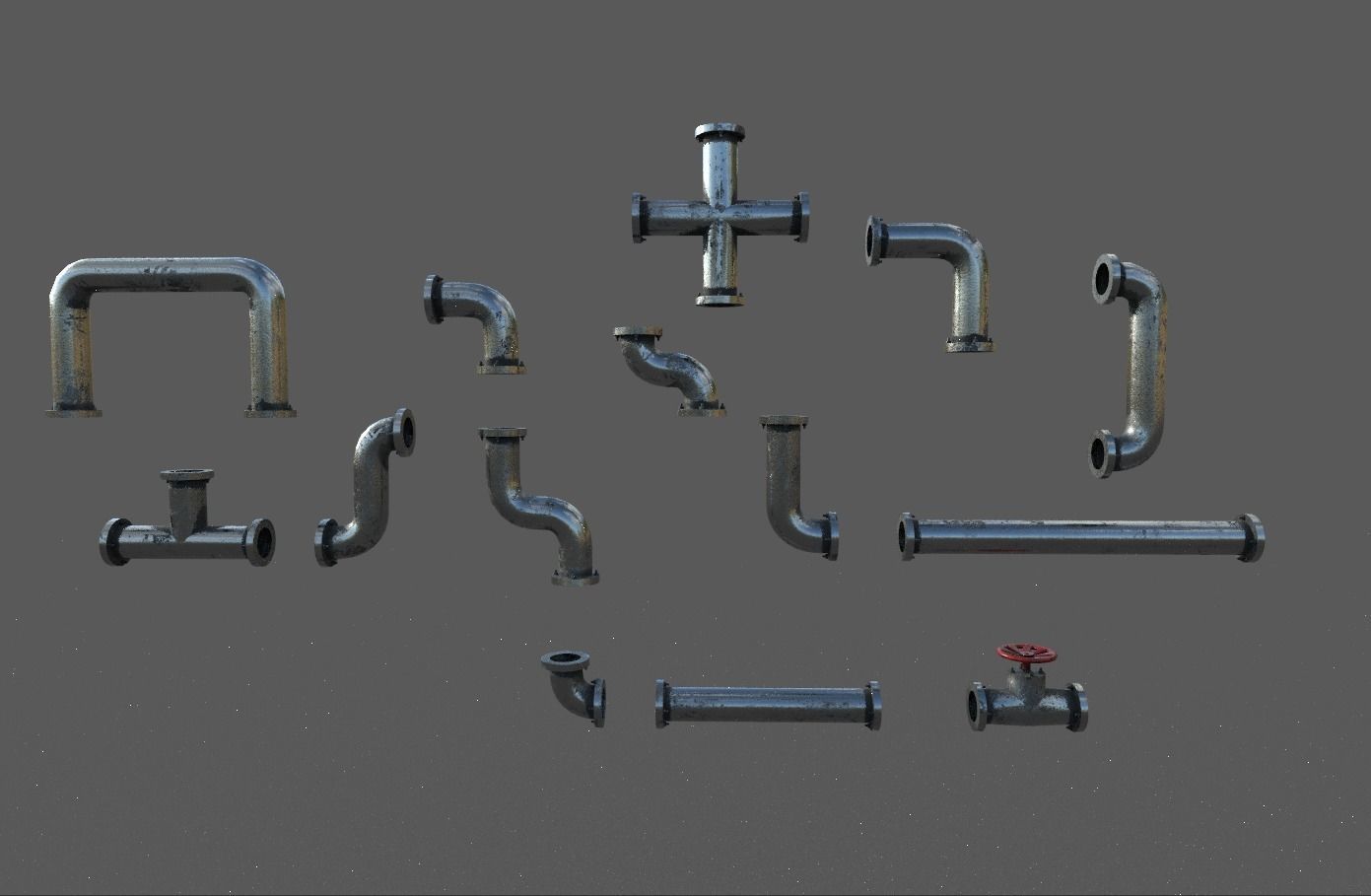 Modular pipes Low-poly 3D model_1