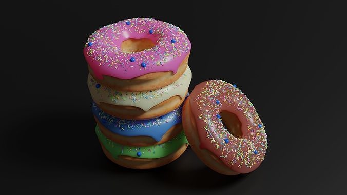 Five Donut or doughnut with sprinkles 3d rendering 3D model