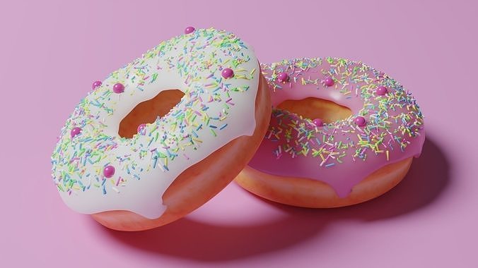 Dual Donut or doughnut with sprinkles 3d rendering 3D model
