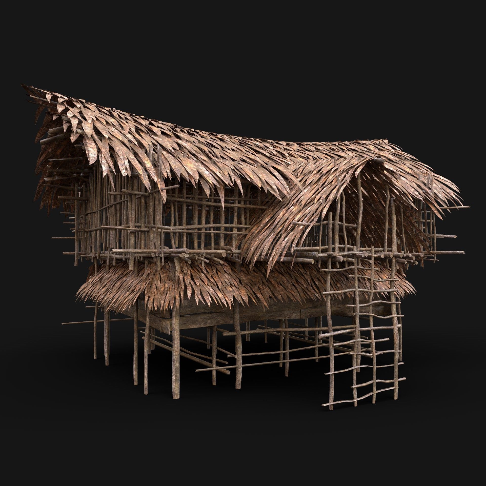 TRIBAL JUNGLE PRIMAL HUT HOUSE REED THATCHED TREE SURVIVAL AAA Low-poly 3D model_1