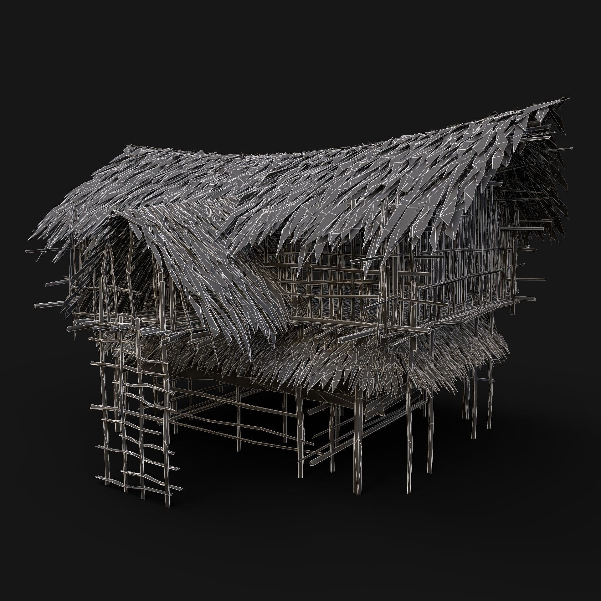 TRIBAL JUNGLE PRIMAL HUT HOUSE REED THATCHED TREE SURVIVAL AAA Low-poly 3D model_4