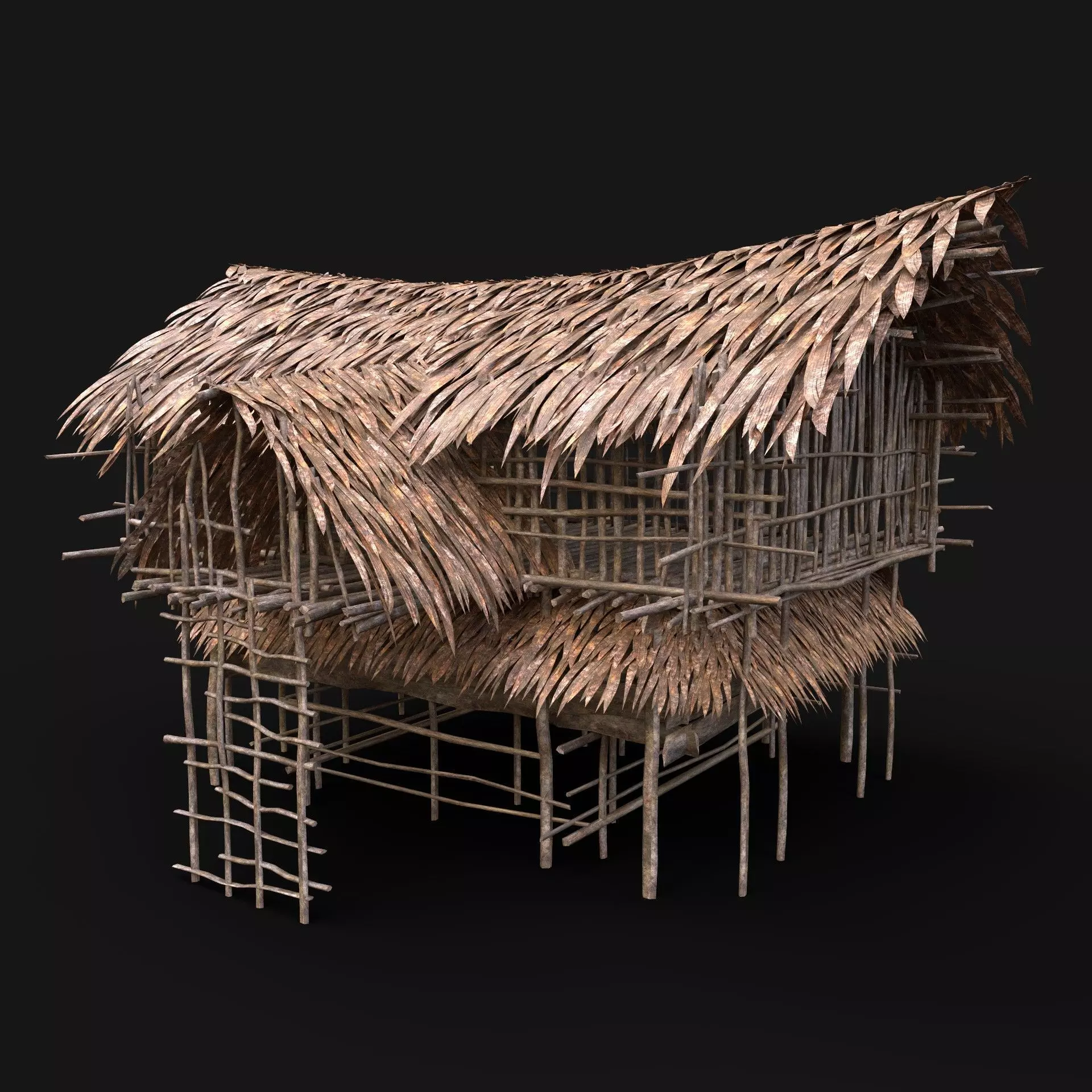 TRIBAL JUNGLE PRIMAL HUT HOUSE REED THATCHED TREE SURVIVAL AAA Low-poly 3D model_0