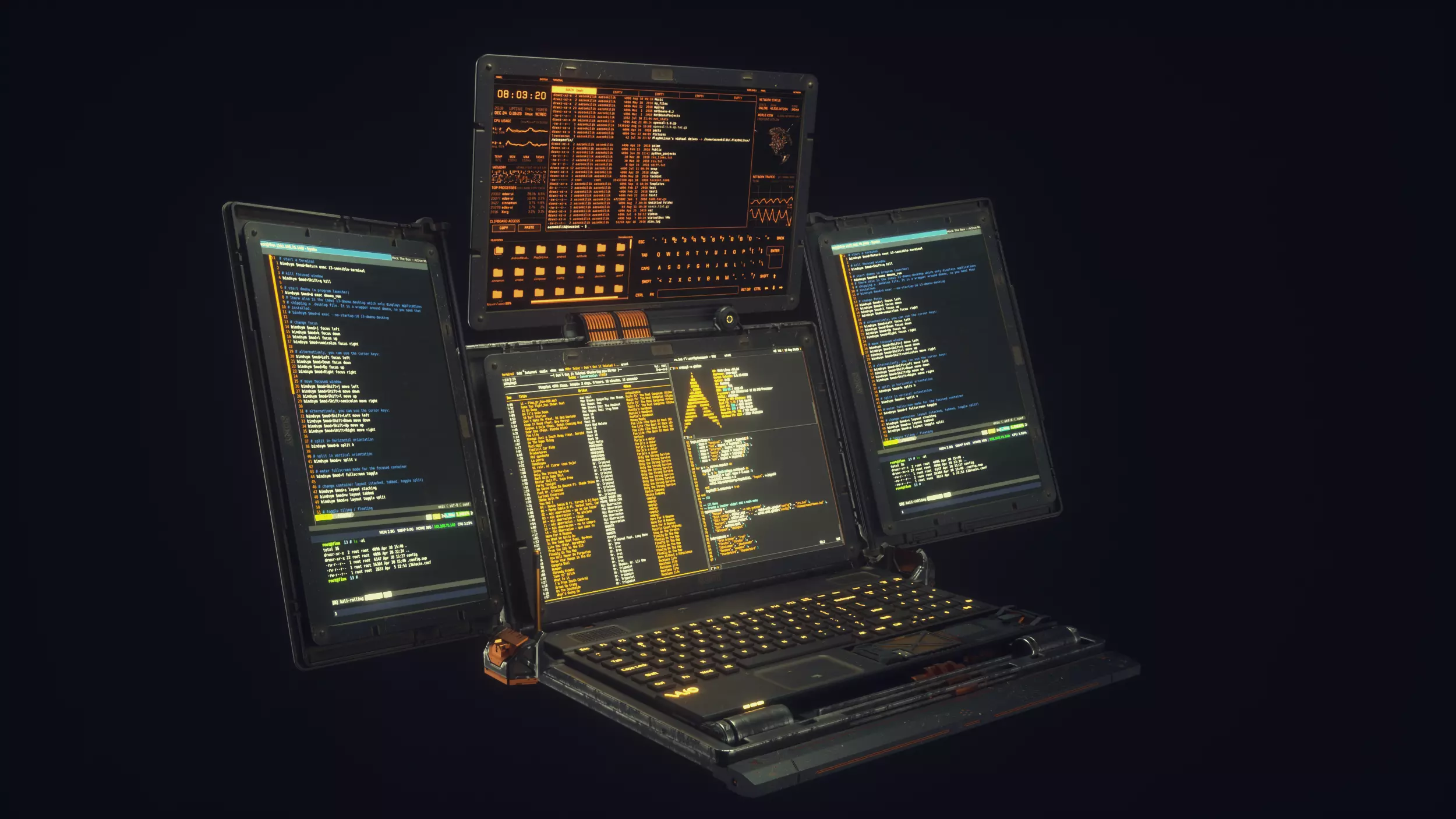 Cyberpunk Hacker Laptop 3D model_0