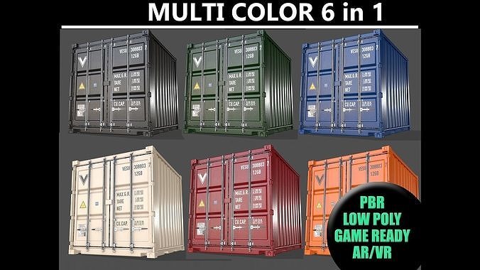 PBR 10 ft Storage Container - Multi color Pack 3D Model Collection