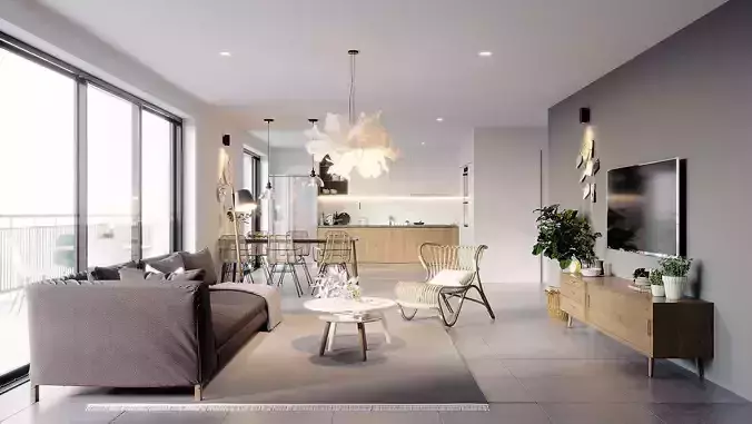 Apartment - 3D MODEL living room in modern Free 3D model