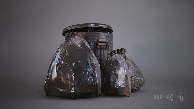 Trash Can with Garbage Bags PBR Game Ready Low-poly 3D model