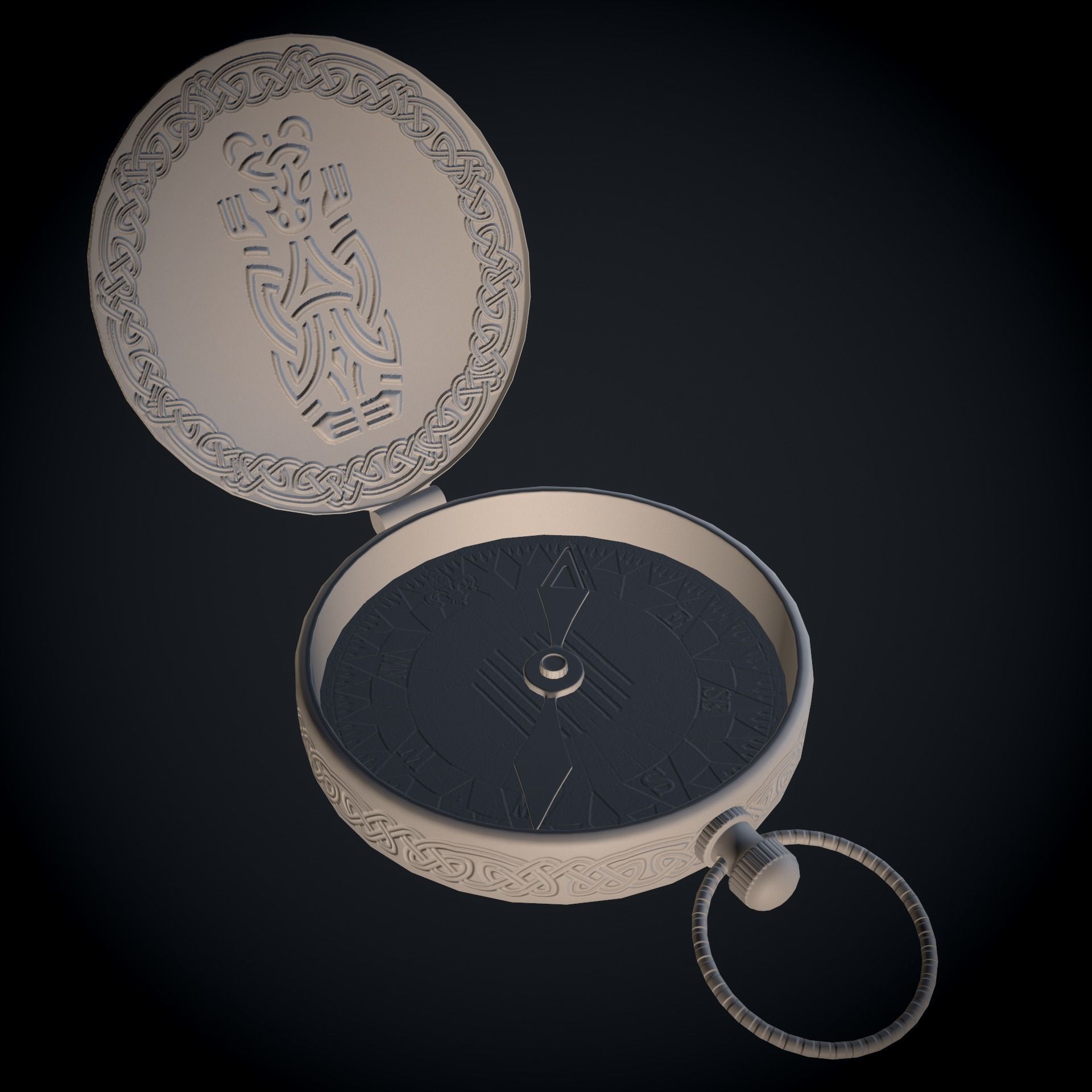 Brass Compass with Carvings Low-poly 3D model_14