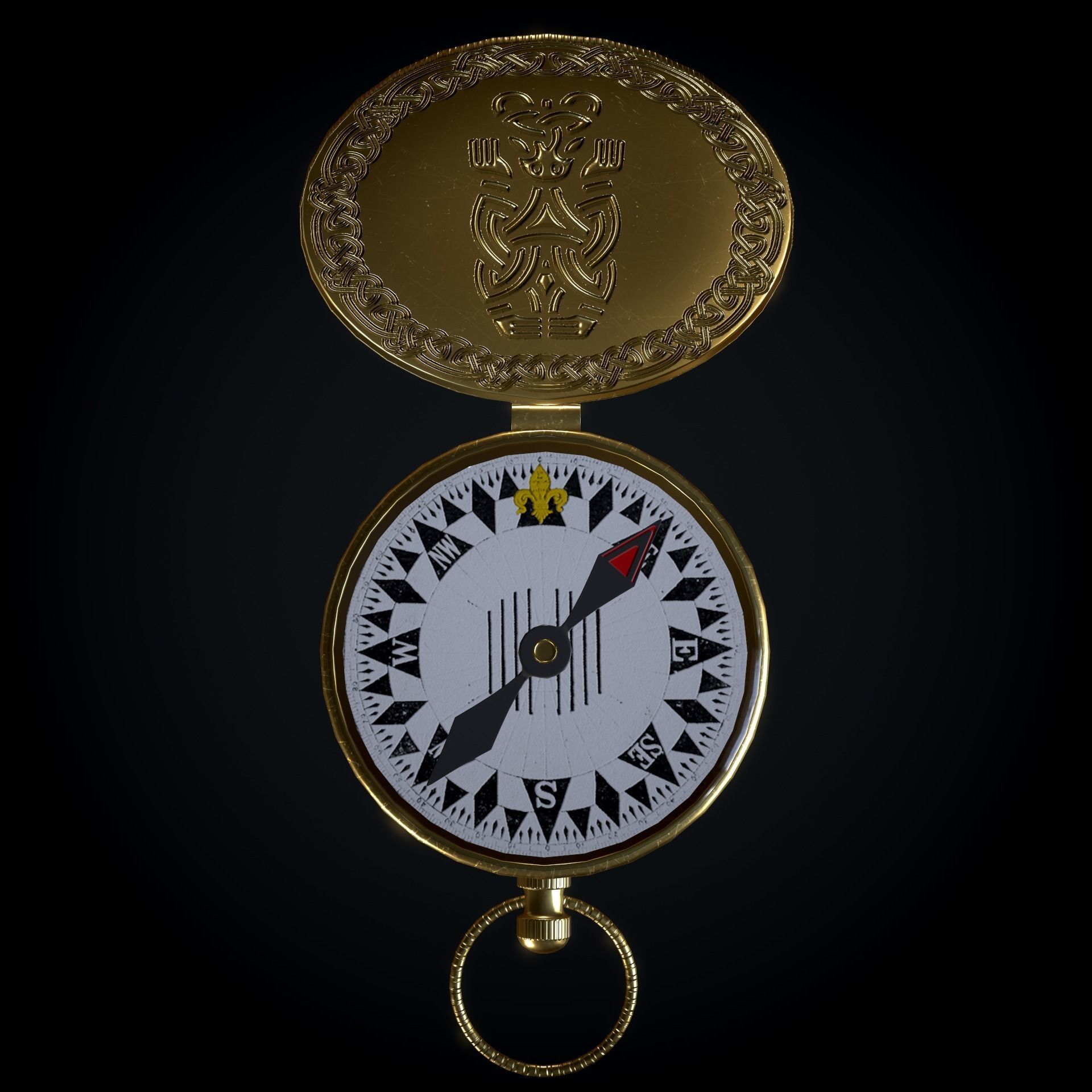 Brass Compass with Carvings Low-poly 3D model_5