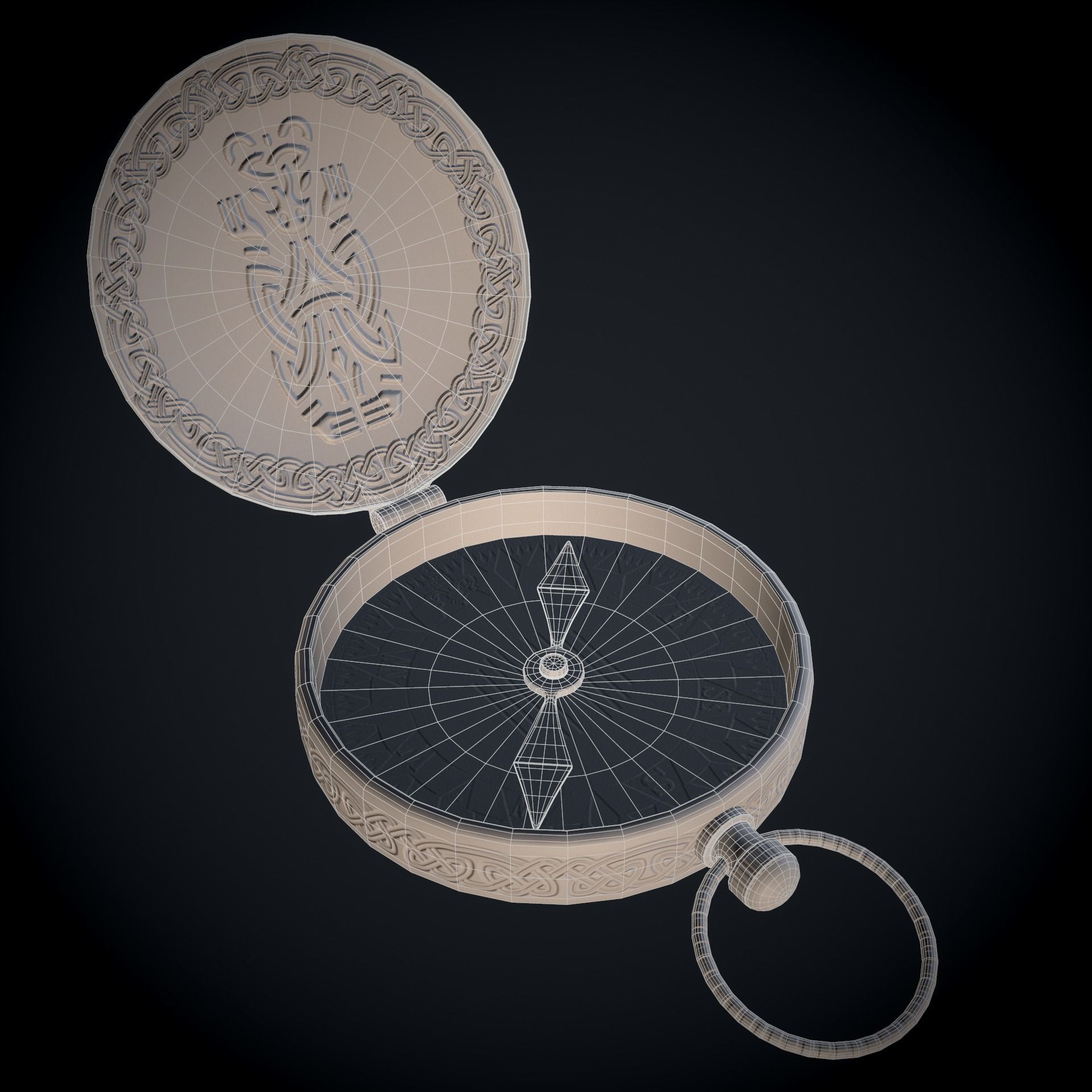 Brass Compass with Carvings Low-poly 3D model_11