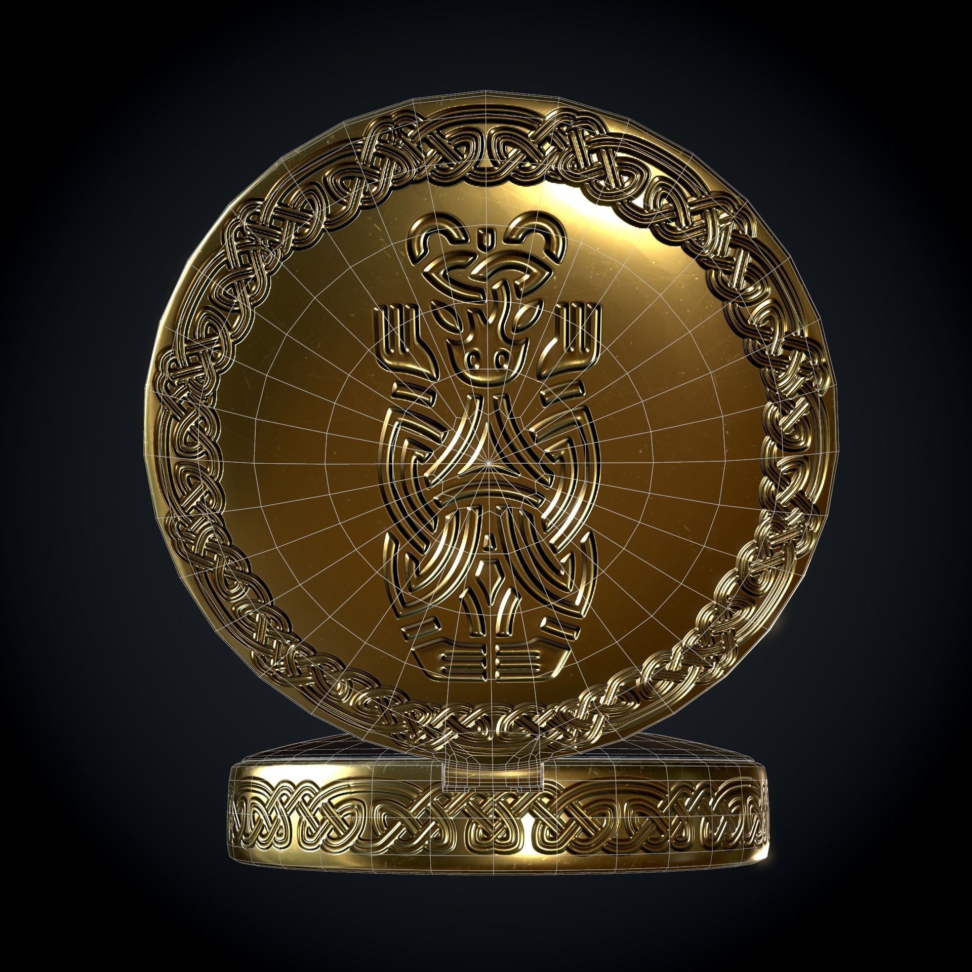 Brass Compass with Carvings Low-poly 3D model_10