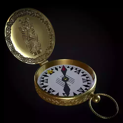 Brass Compass with Carvings Low-poly 3D model