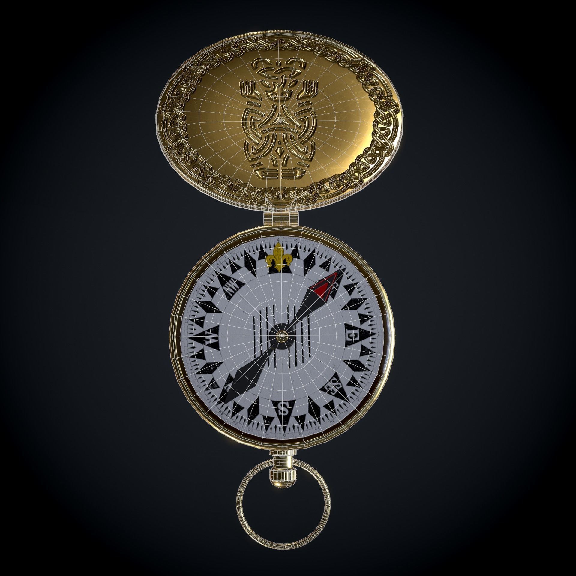 Brass Compass with Carvings Low-poly 3D model_9